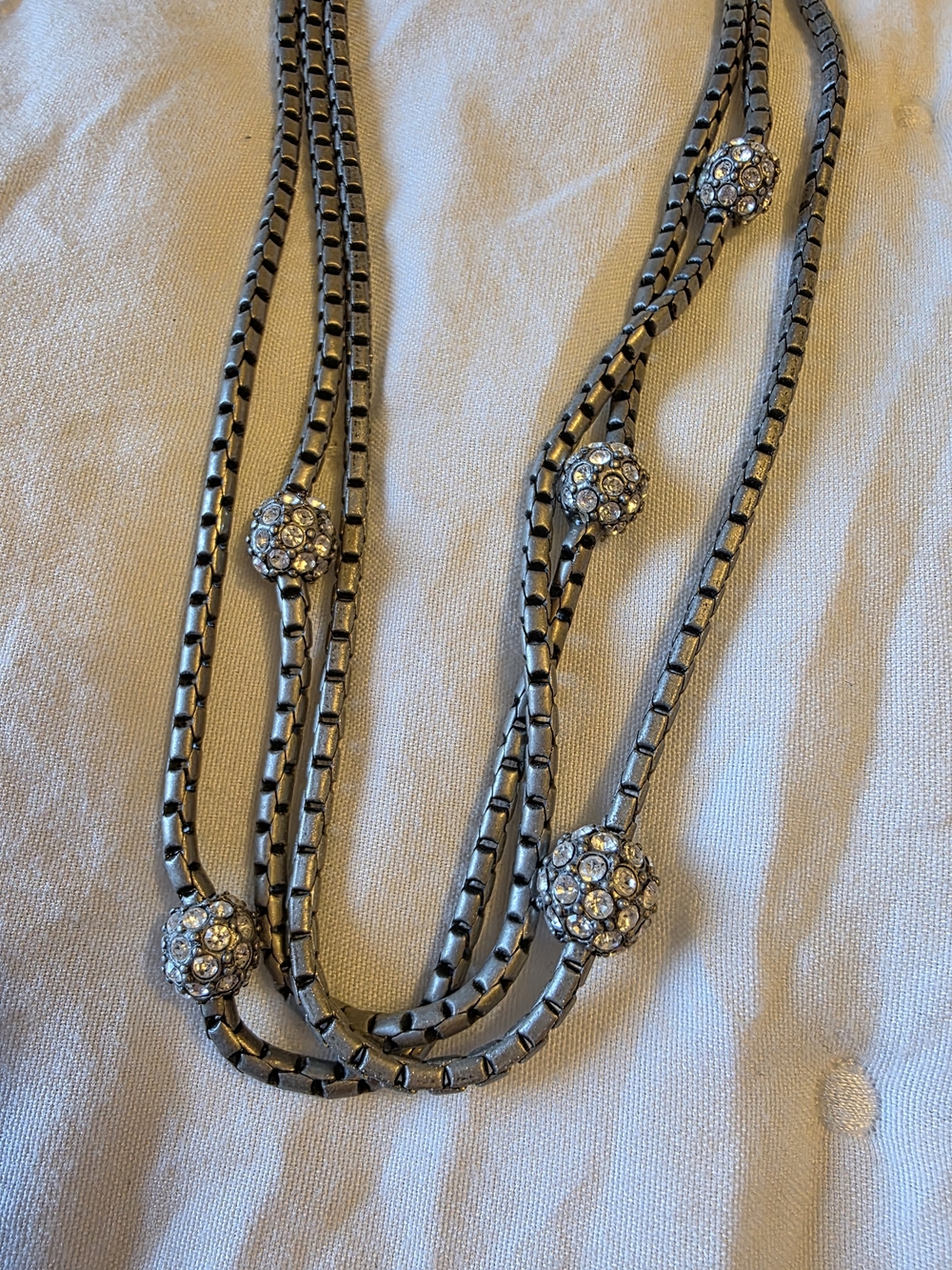 Rhinestone Accent Multi-Strand Necklace – Silver Tone